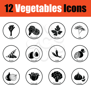 Vegetables icon set.  Thin circle design. Vector illustration.