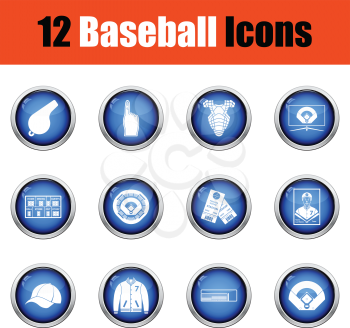 Baseball icon set.  Glossy button design. Vector illustration.