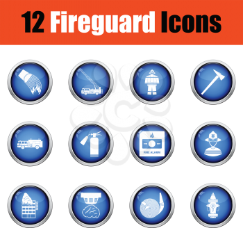 Set of fire service icons.  Glossy button design. Vector illustration.