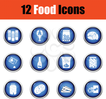 Set of food icons.  Glossy button design. Vector illustration.