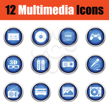 Set of multimedia icons.  Glossy button design. Vector illustration.