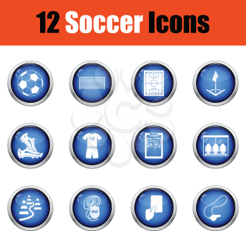 Set of soccer icons.  Glossy button design. Vector illustration.