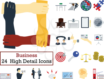 Set of 24 Business Icons. Flat color design. Vector illustration.