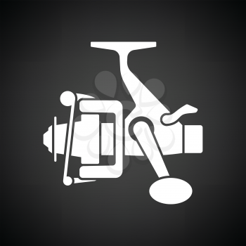 Icon of Fishing reel . Black background with white. Vector illustration.