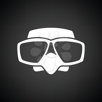 Icon of scuba mask . Black background with white. Vector illustration.