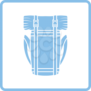 Camping backpack icon. Blue frame design. Vector illustration.