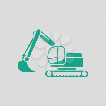 Icon of construction excavator. Gray background with green. Vector illustration.