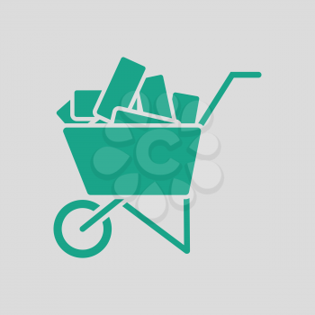 Icon of construction cart . Gray background with green. Vector illustration.