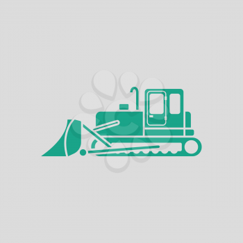 Icon of Construction bulldozer. Gray background with green. Vector illustration.