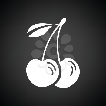 Cherry icon. Black background with white. Vector illustration.