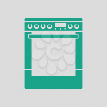 Kitchen main stove unit icon. Gray background with green. Vector illustration.