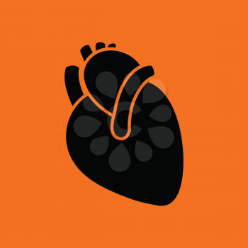 Human heart icon. Orange background with black. Vector illustration.