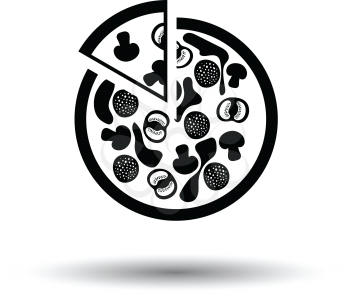 Pizza on plate icon. White background with shadow design. Vector illustration.