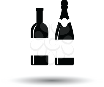 Wine and champagne bottles icon. White background with shadow design. Vector illustration.