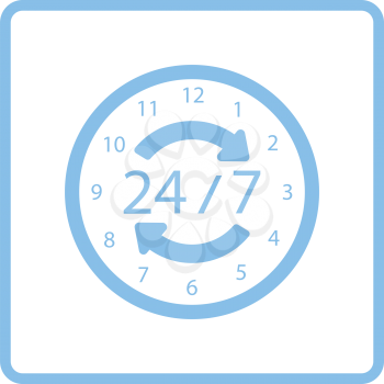 24 hour icon. Blue frame design. Vector illustration.