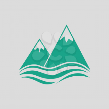Snow peaks cliff on sea icon. Gray background with green. Vector illustration.