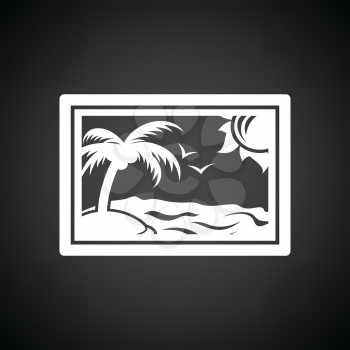 Landscape art icon. Black background with white. Vector illustration.
