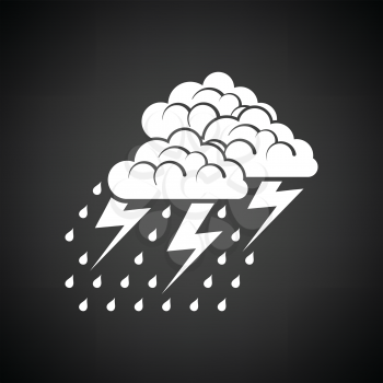 Thunderstorm icon. Black background with white. Vector illustration.