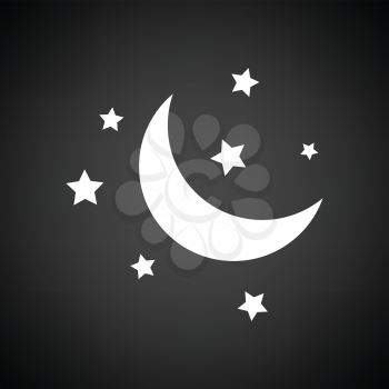 Night icon. Black background with white. Vector illustration.