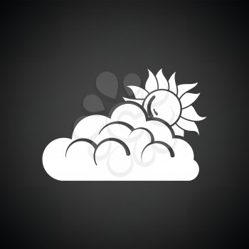 Sun behind clouds icon. Black background with white. Vector illustration.