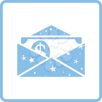 Birthday gift envelop icon with money  . Blue frame design. Vector illustration.