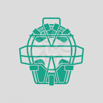 Baseball face protector icon. Gray background with green. Vector illustration.