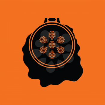 Sewing hoop icon. Orange background with black. Vector illustration.