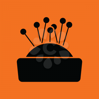 Pin cushion icon. Orange background with black. Vector illustration.