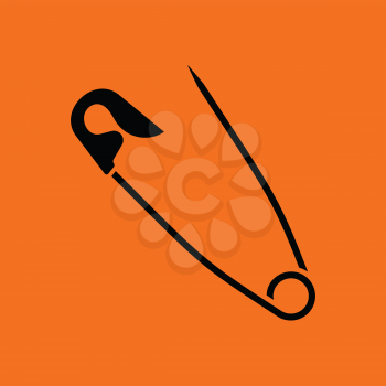 Tailor safety pin icon. Orange background with black. Vector illustration.