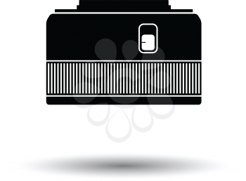 Icon of photo camera 50 mm lens. White background with shadow design. Vector illustration.