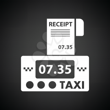 Taxi meter with receipt icon. Black background with white. Vector illustration.
