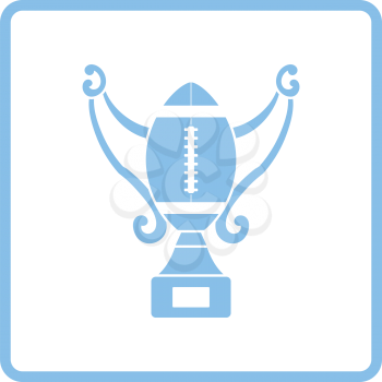 American football trophy cup icon. Blue frame design. Vector illustration.