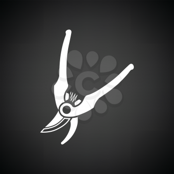 Garden scissors icon. Black background with white. Vector illustration.