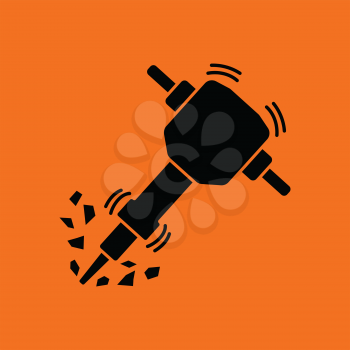 Icon of Construction jackhammer. Orange background with black. Vector illustration.