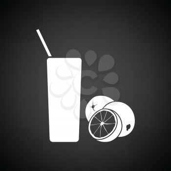 Orange juice glass icon. Black background with white. Vector illustration.