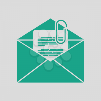 Mail with attachment icon. Gray background with green. Vector illustration.