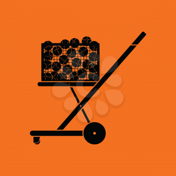Tennis cart ball icon. Orange background with black. Vector illustration.
