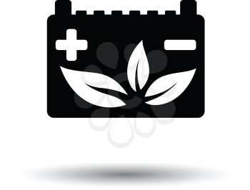 Car battery leaf icon. White background with shadow design. Vector illustration.