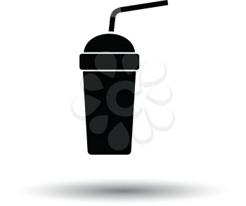 Disposable soda cup and flexible stick icon. White background with shadow design. Vector illustration.