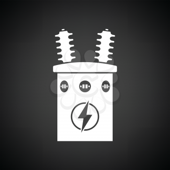 Electric transformer icon. Black background with white. Vector illustration.