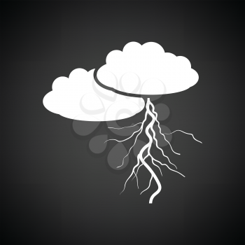 Clouds and lightning icon. Black background with white. Vector illustration.