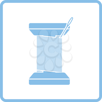 Sewing reel with thread icon. Blue frame design. Vector illustration.