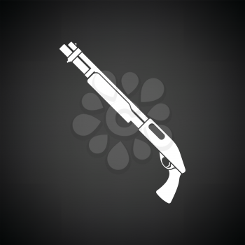 Pump-action shotgun icon. Black background with white. Vector illustration.