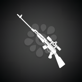 Sniper rifle icon. Black background with white. Vector illustration.