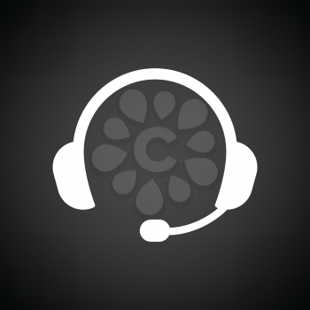 Headset icon. Black background with white. Vector illustration.