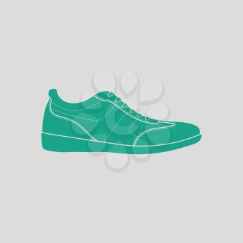 Man casual shoe icon. Gray background with green. Vector illustration.