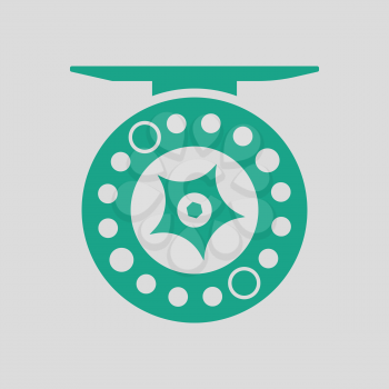 Icon of Fishing reel . Gray background with green. Vector illustration.