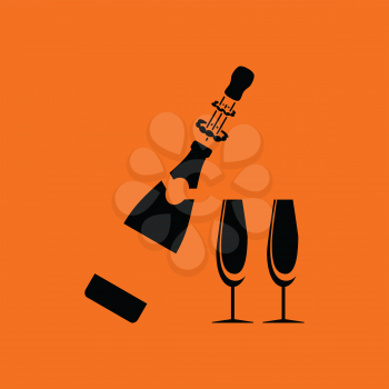 Party champagne and glass icon. Orange background with black. Vector illustration.