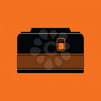 Icon of photo camera 50 mm lens. Orange background with black. Vector illustration.