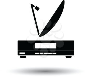 Satellite receiver with antenna icon. White background with shadow design. Vector illustration.